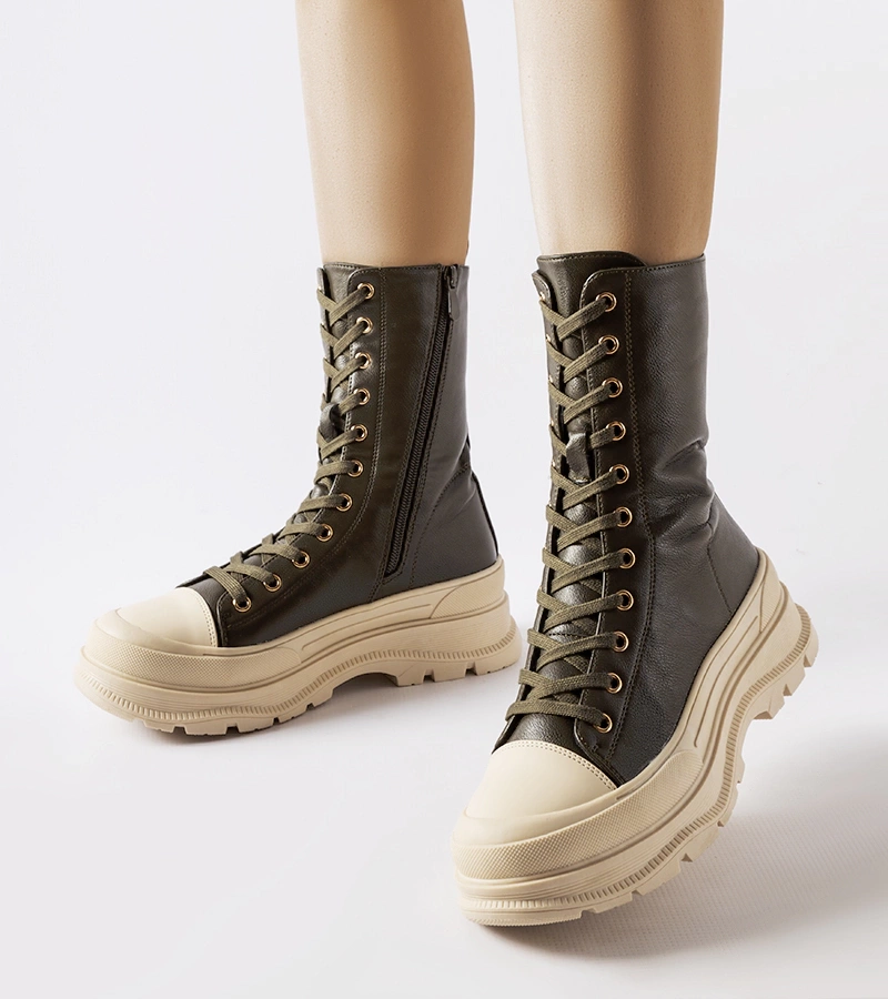 Tmavě zelené boty na tlusté podrážce Giselda