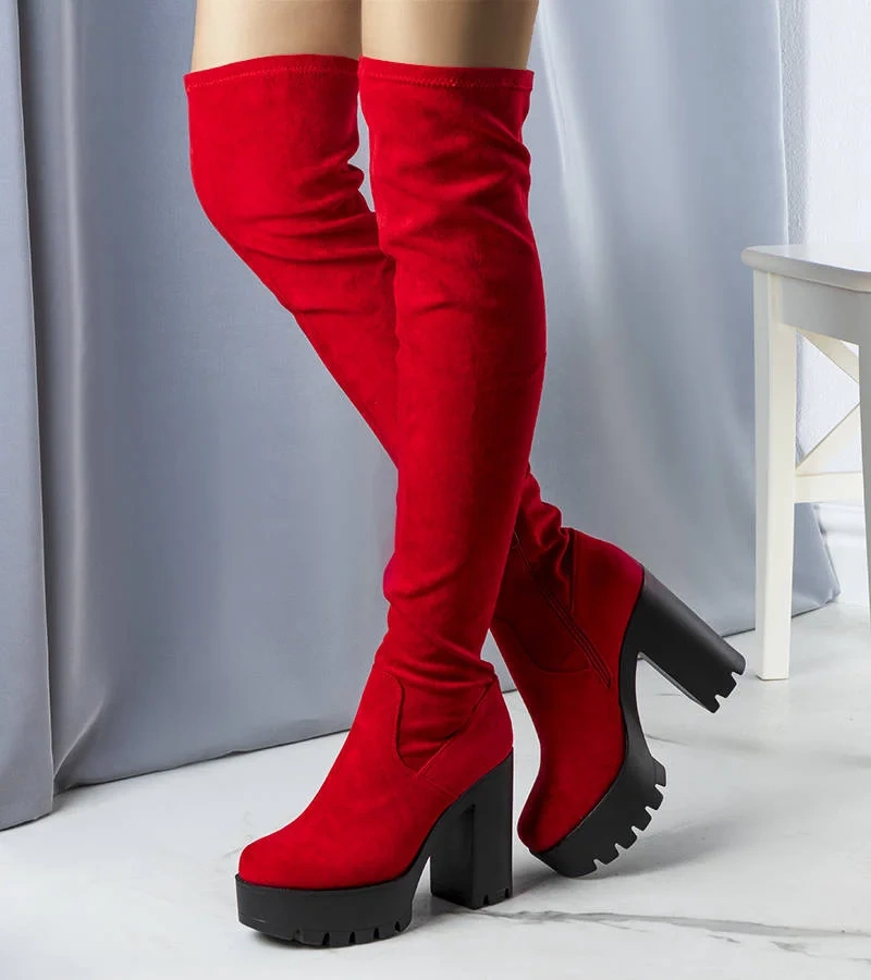 Červené semišové vysoké boty Byron