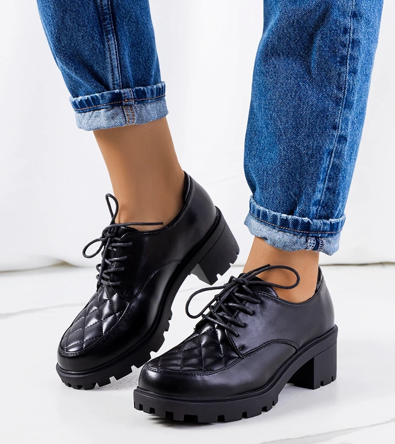 Černé polobotky Landra na hrubém podpatku