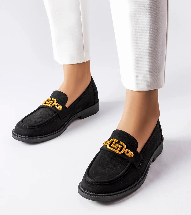 Černé elegantní mokasíny s ozdobou Ouellet