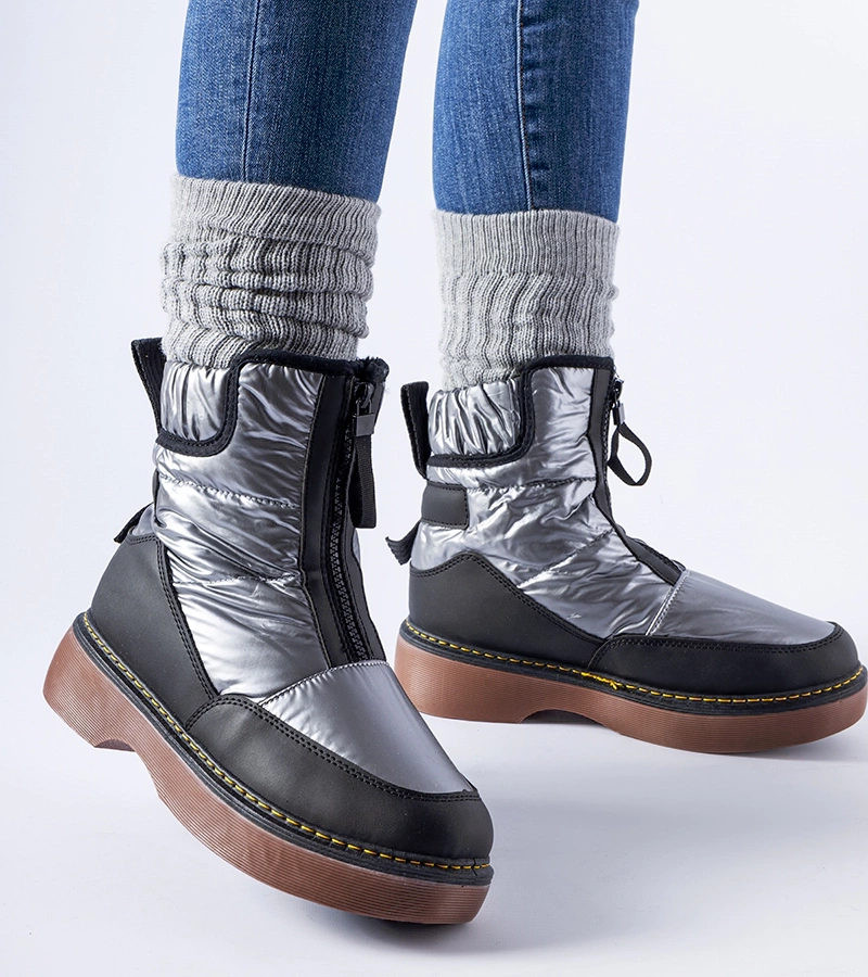 Šedé zateplené zimní boty s zipem Callisto