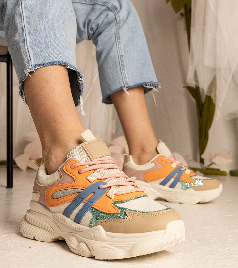 Oranžové dámské sportovní tenisky s flitry Maleda