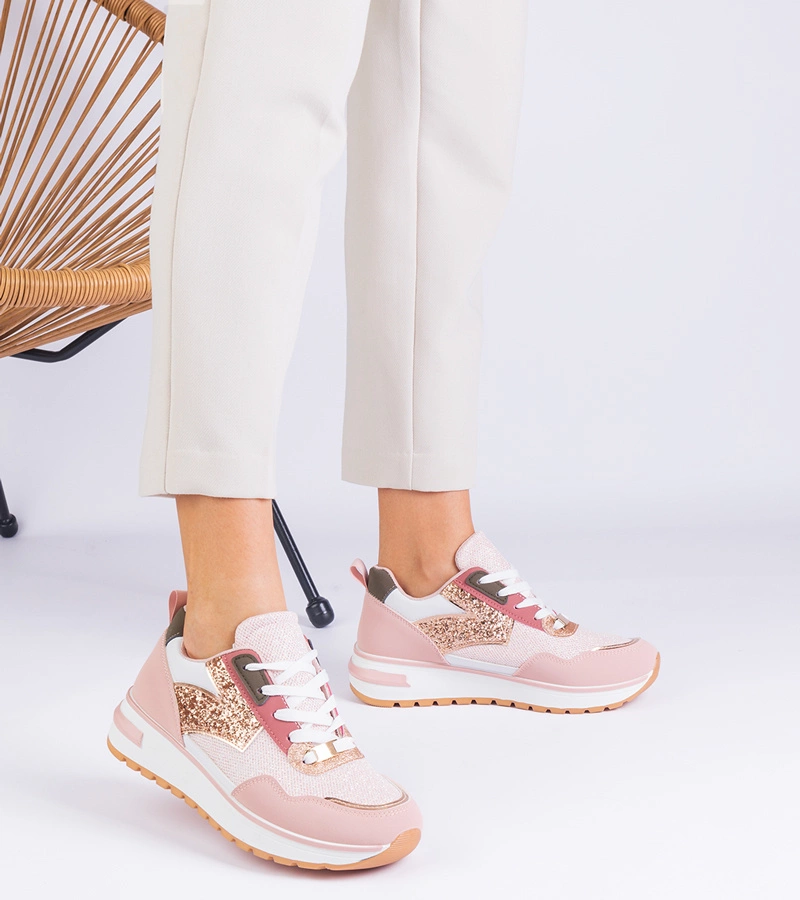 Růžové tenisky na platformě zdobené třpytkami Sonata