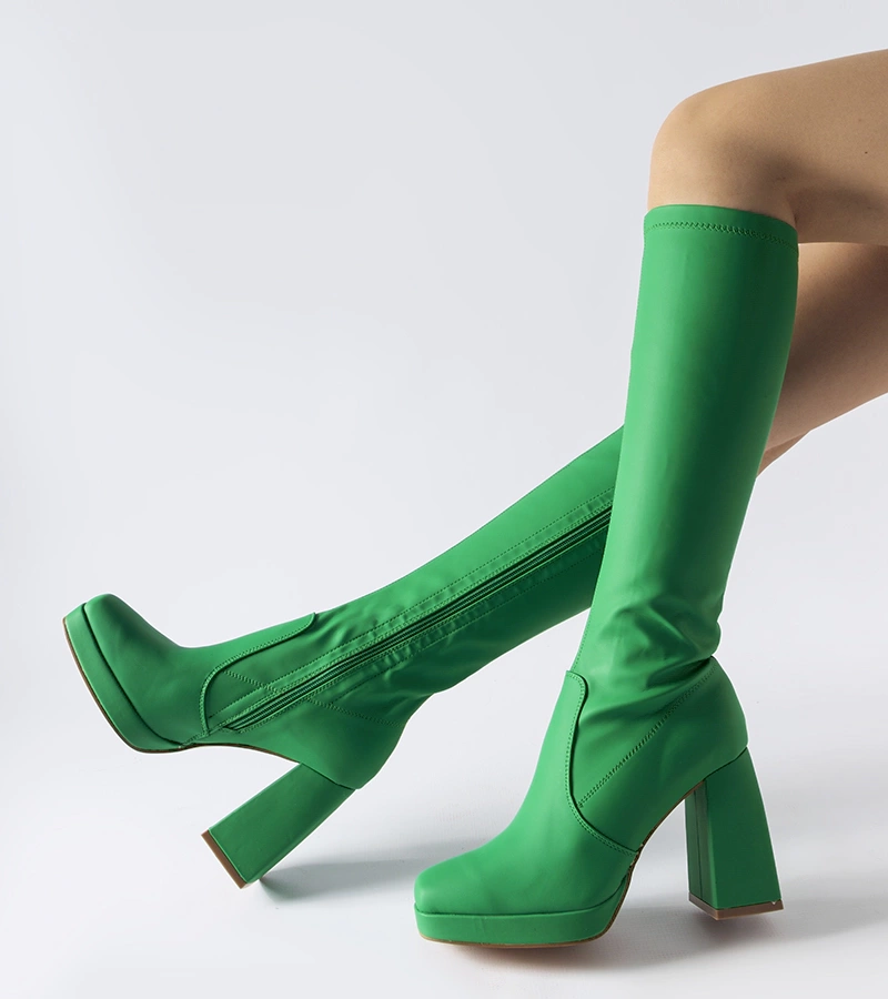 Zelené matné kozačky na podpatku Sycamore