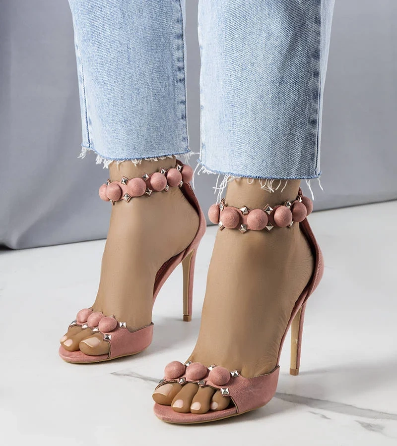 Růžové sandály Yara na jehlovém podpatku