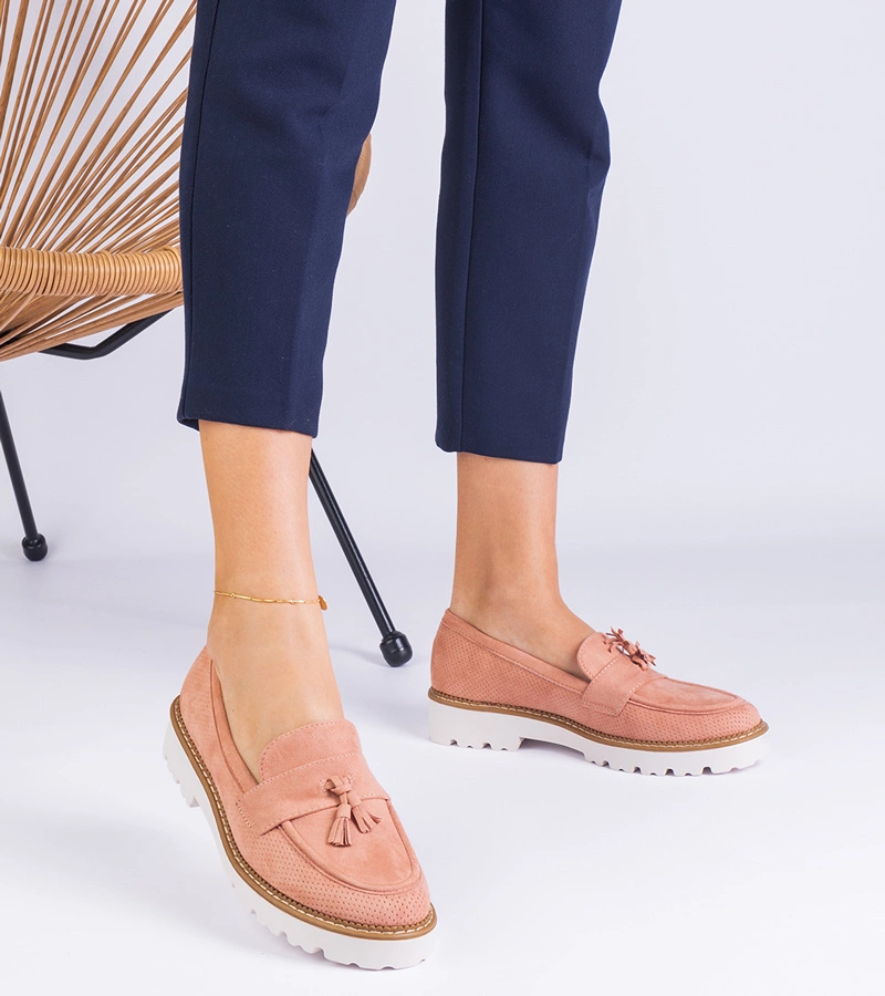 Růžové dámské mokasíny z ekosemiše se zdobením Balada