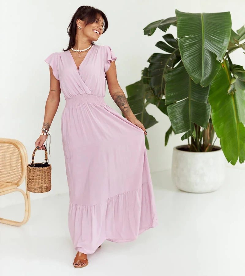 Fialové maxi šaty se záhyby Mila