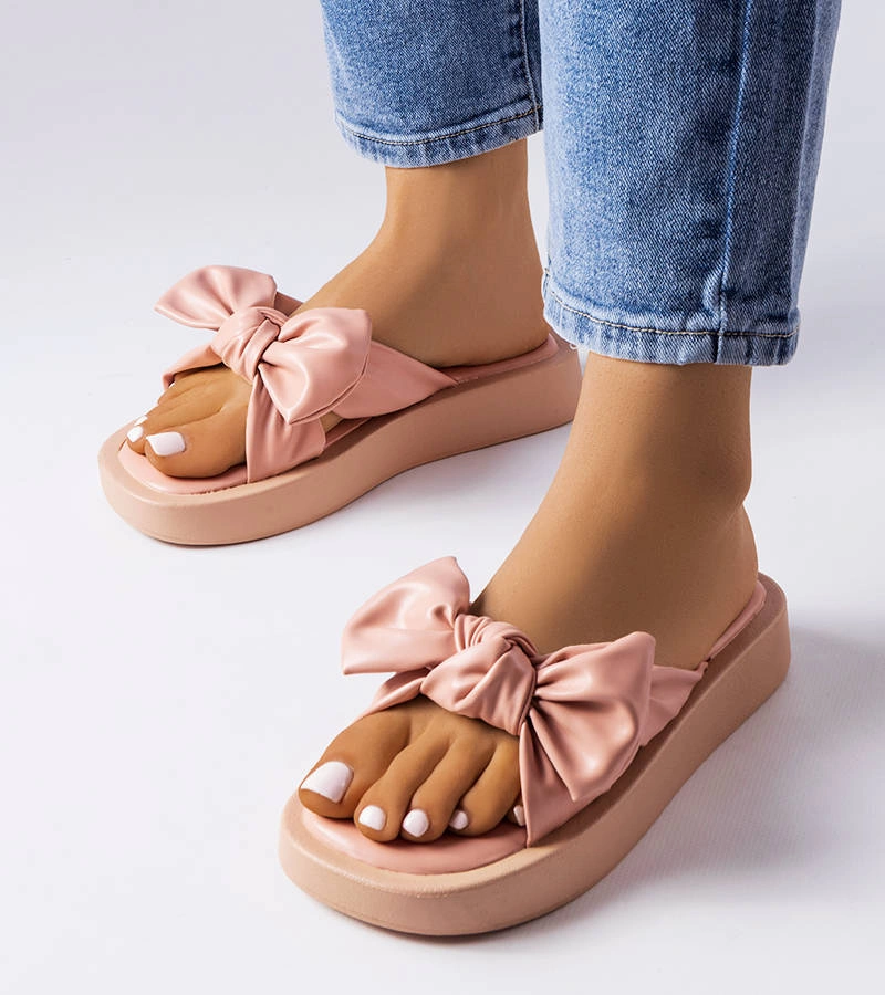 Růžové žabky na platformě s mašlí Edvard