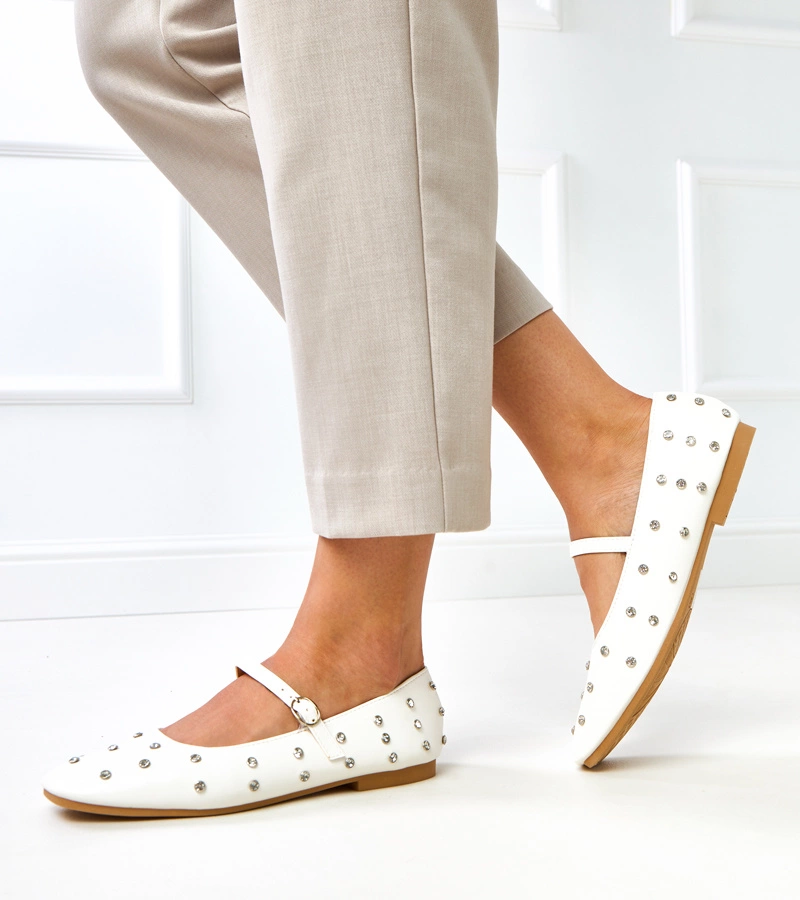 Bílé balerínky s krystaly Heidi