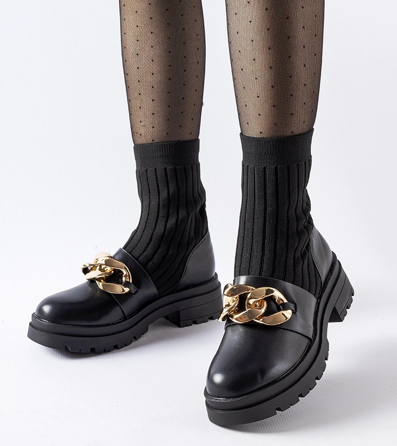 Černé punčochové botky s řetězem Giussago