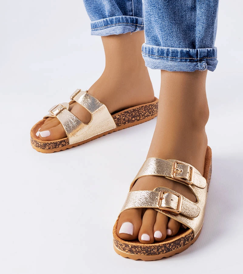 Zlaté žabky na korkové podrážce značky Cincinn