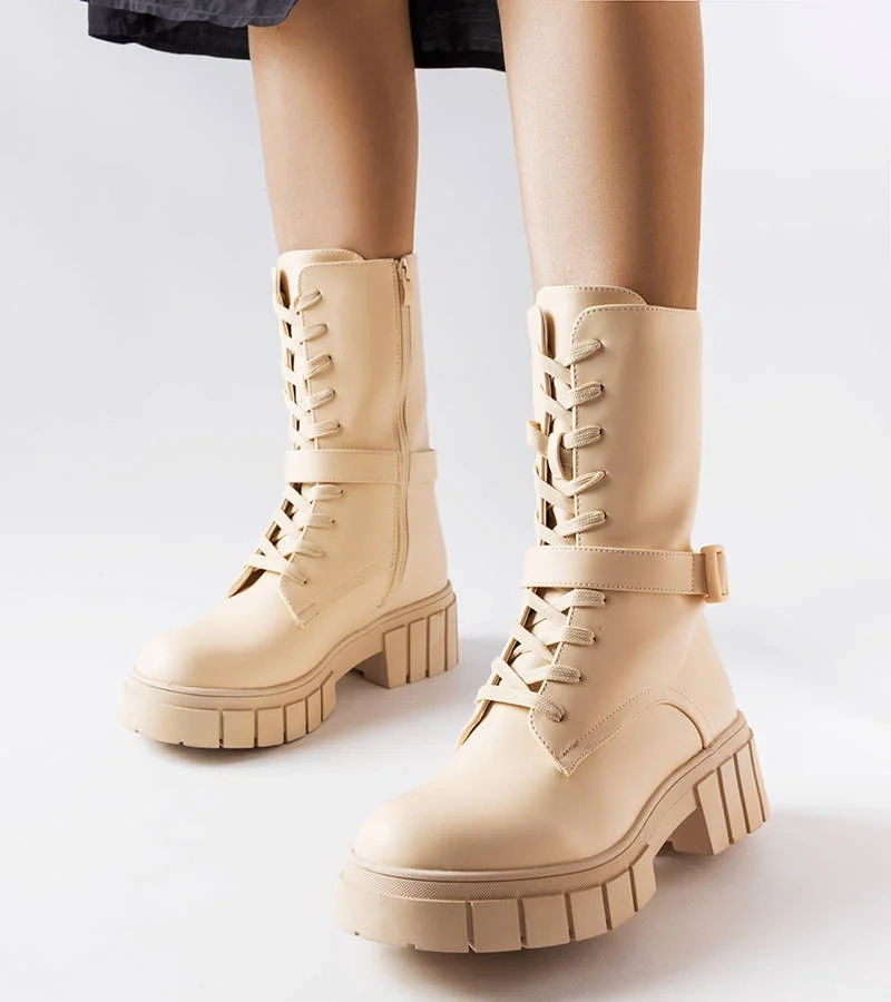 Béžové šněrovací boty-workers Rive