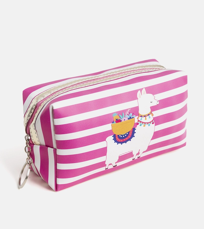 Bílo-růžová kosmetická taštička Lama