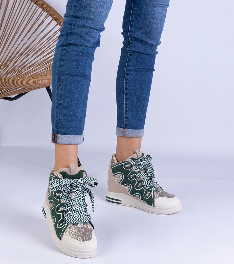 Zelené tenisky s tlustými tkaničkami a třpytkami Gralina