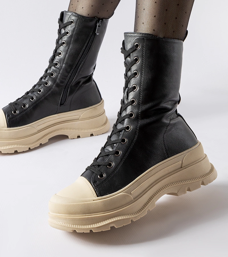 Černé zateplené boty s tlustou podrážkou Giselda