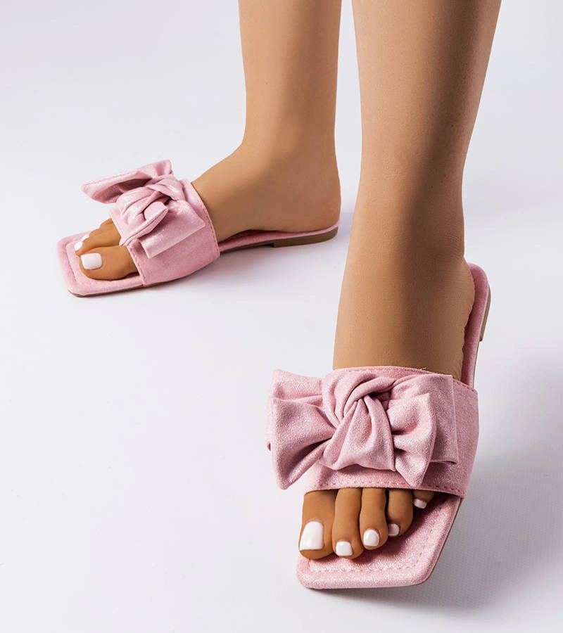 Růžové elegantní žabky s mašlí Thériault