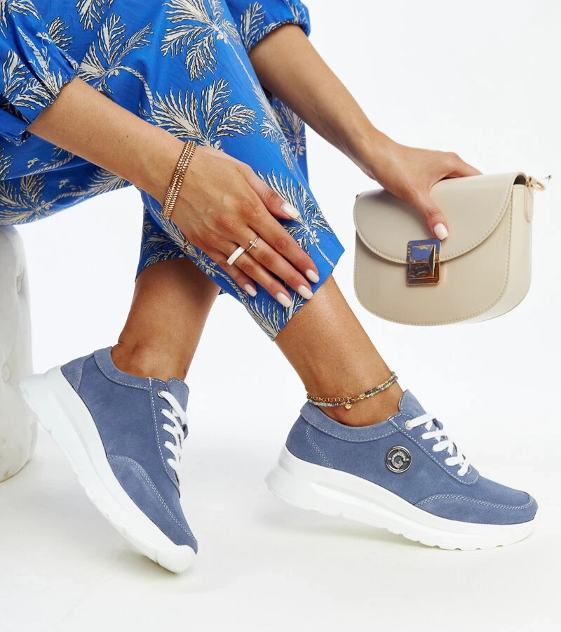 Modré kůžené tenisky na platformě Helja