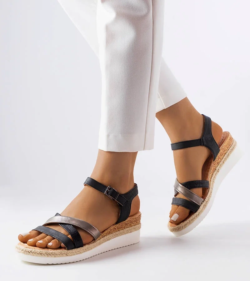 Černé sandály Ridenour na platformě a podpatku