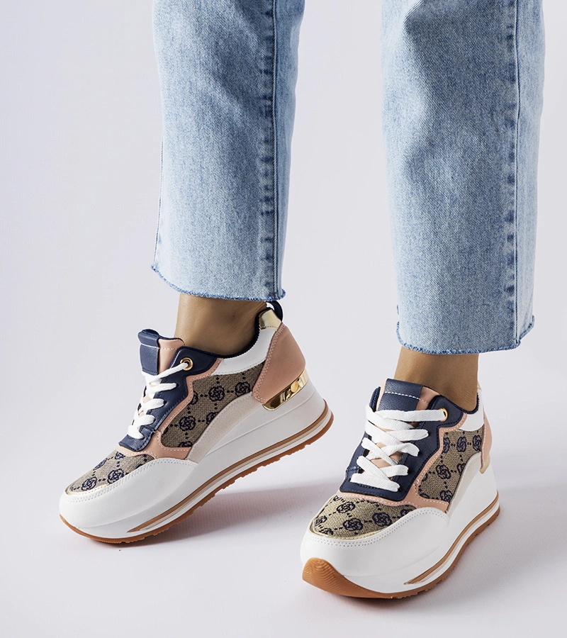 Bílé a růžové tenisky Rouxi na podpatcích