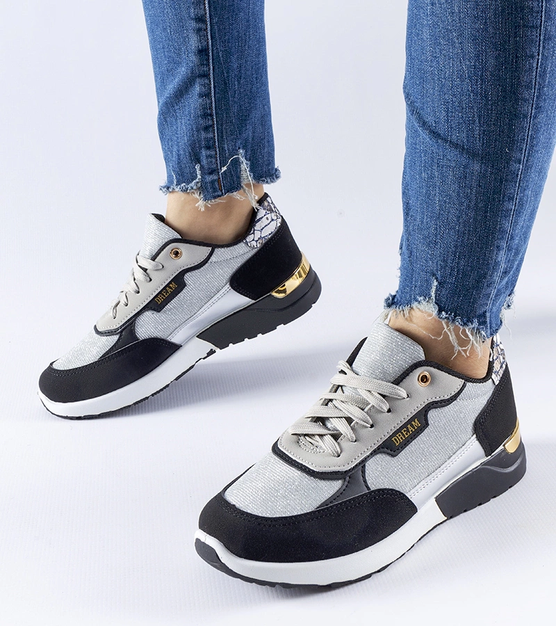 Černo-stříbrné třpytivé tenisky Roganzuolo