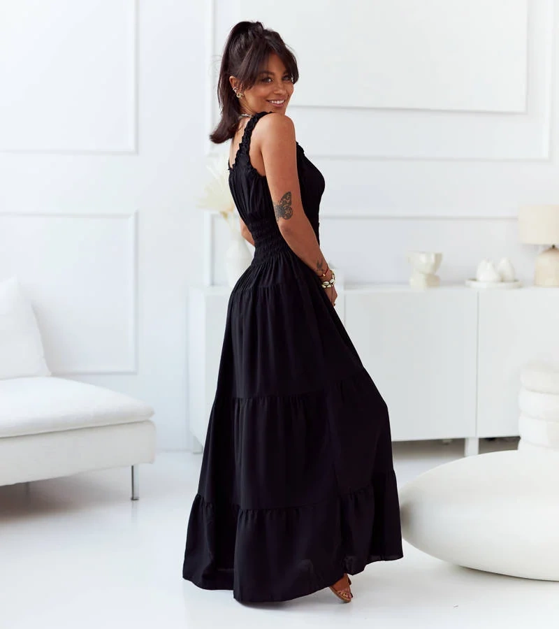 Černé maxi šaty bez ramínek od Hildi