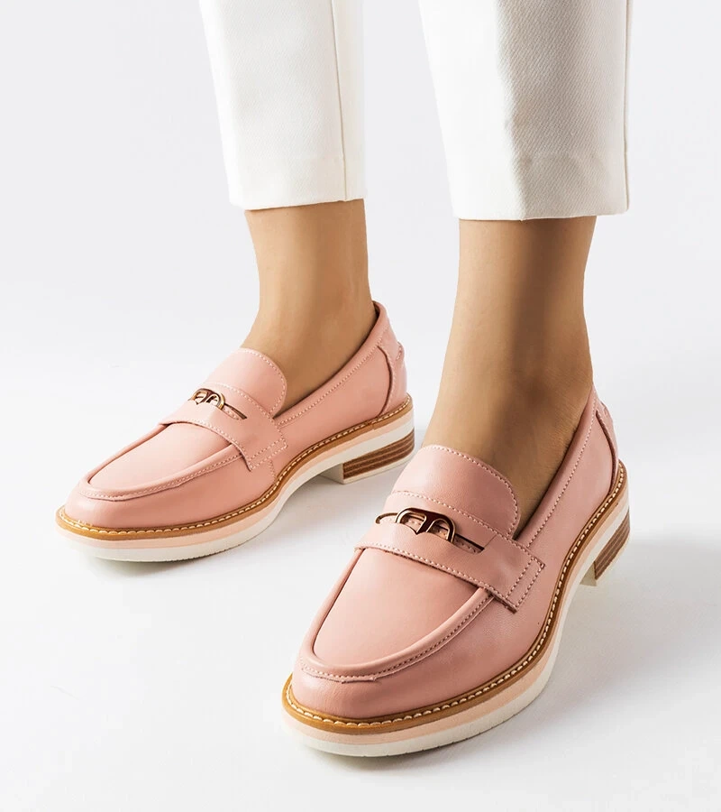 Růžové kožené dámské mokasíny Orlando