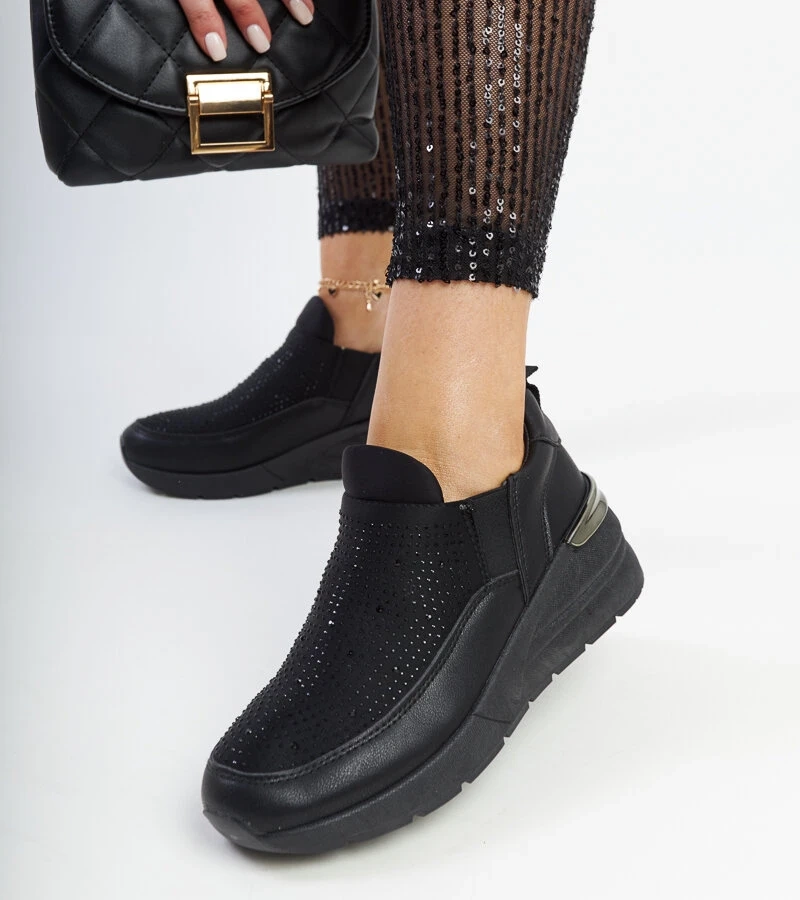 Černé tenisky na platformě s kubickými zirkony Ashleey