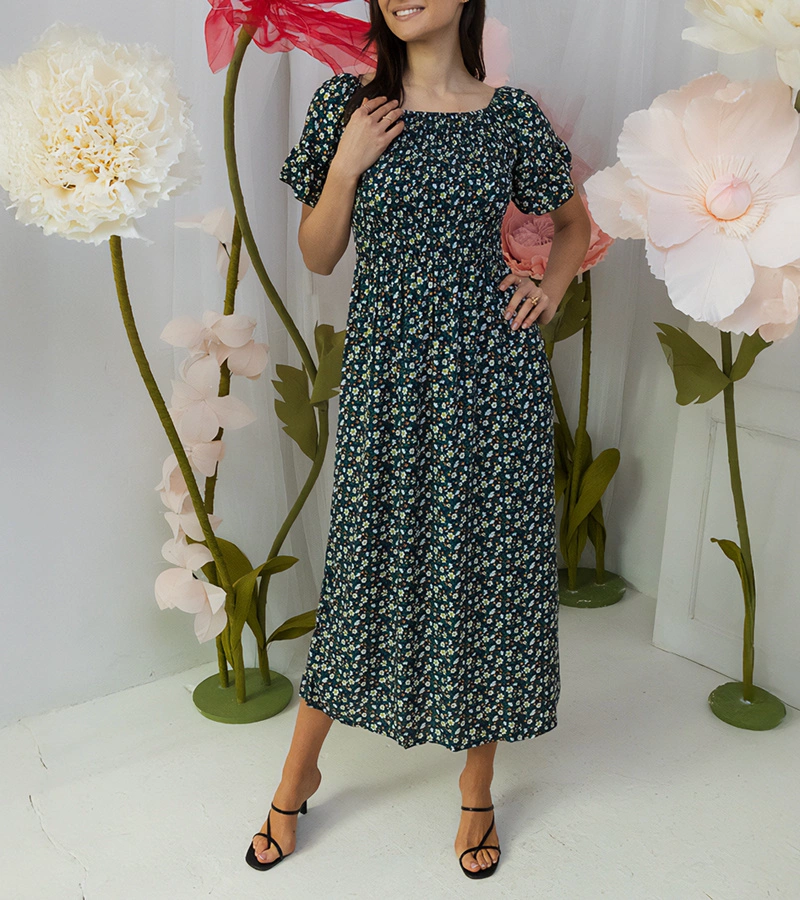 Námořnicky modré květinové maxi šaty Marcello