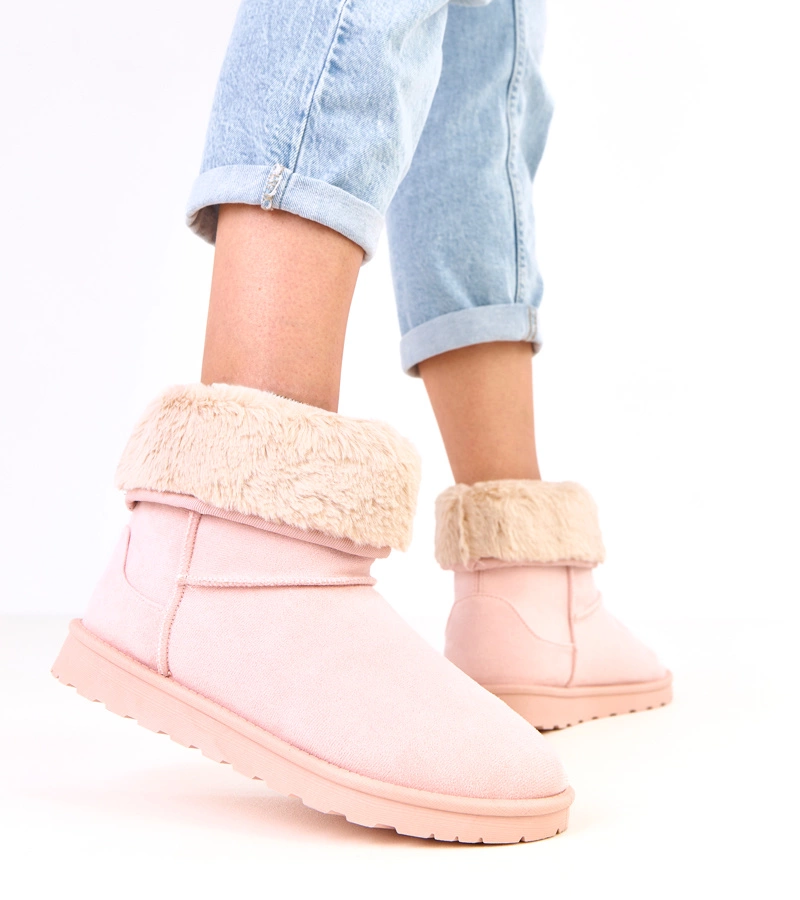 Růžové sněhule s kožíškem na platformě Meggi