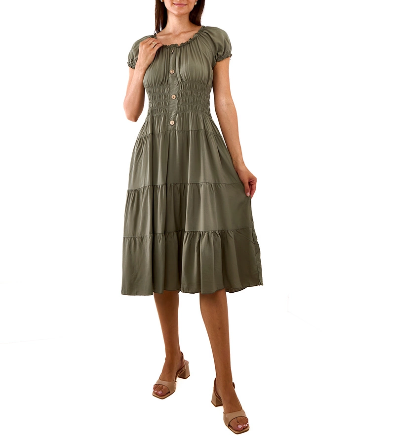 Zelené midi šaty s krátkými rukávy Marisla