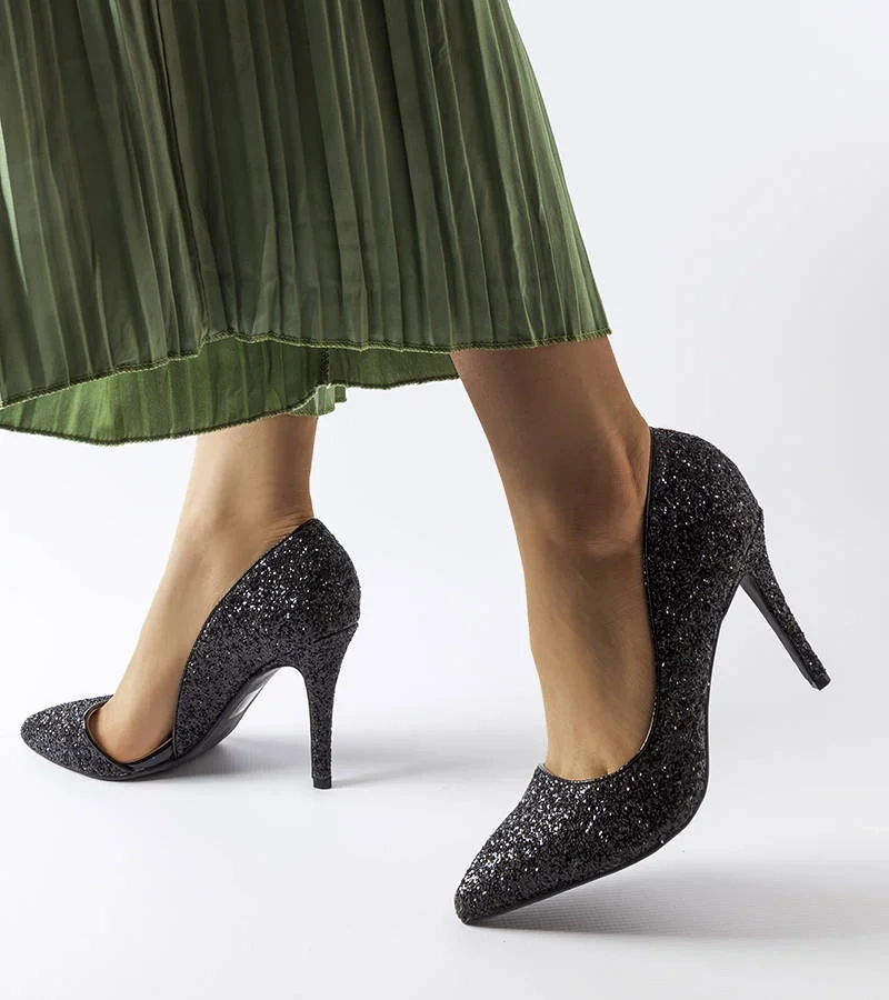 Černé brokátové jehlové podpatky Arsenault