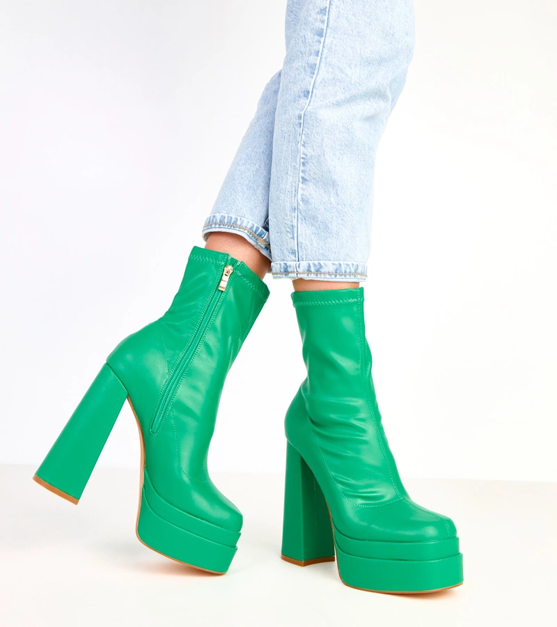 Zelené kotníkové boty na masivním podpatku a platformě Yasmin