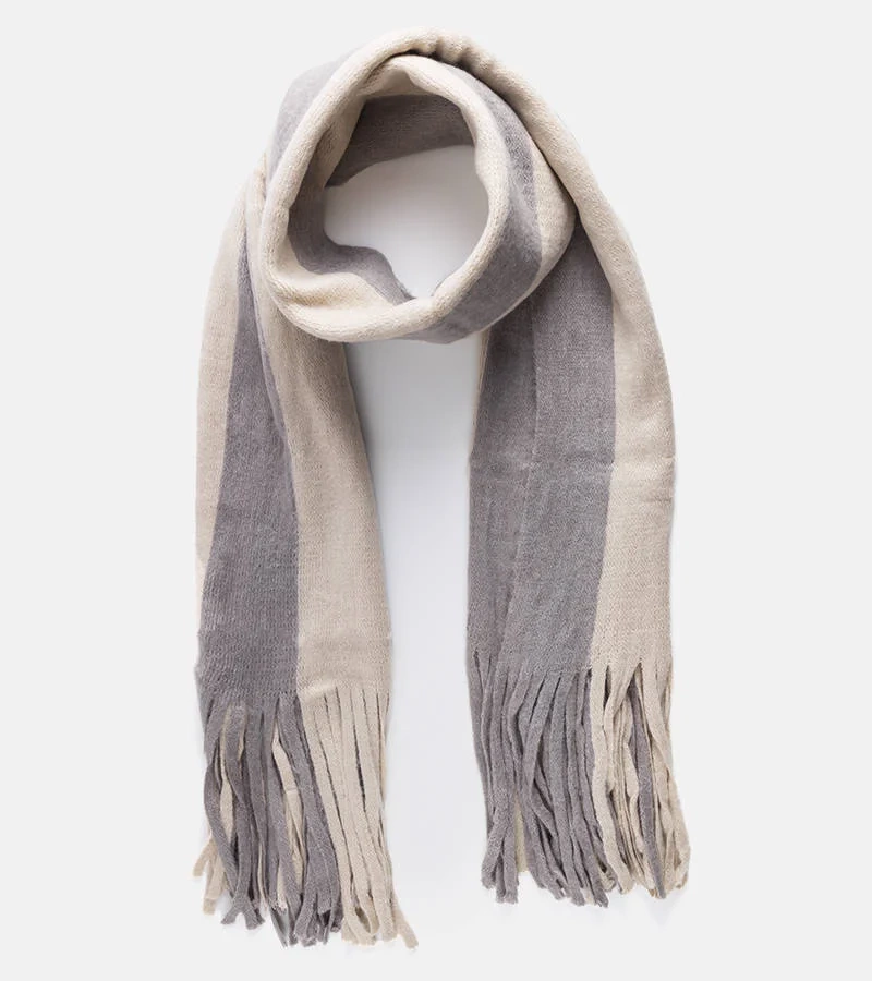 Béžovo-šedá šála s třásněmi Lana