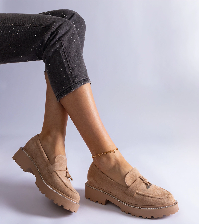 Béžové semišové mokasíny z eko kůže Henley