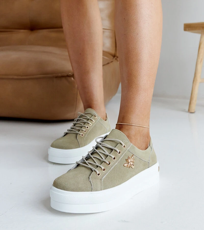 Zelené kožené tenisky na tlusté podrážce Mikka