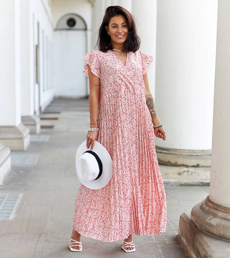 Růžové květinové maxi šaty Dorina