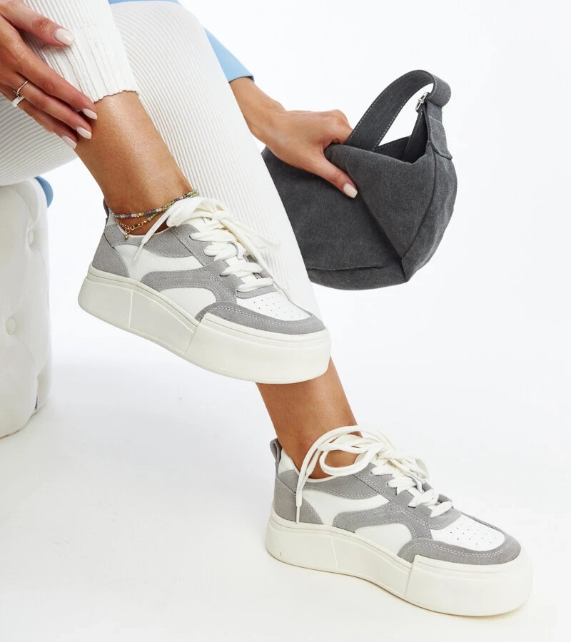 Šedobílé kůžené tenisky Kawthar na tlusté podrážce