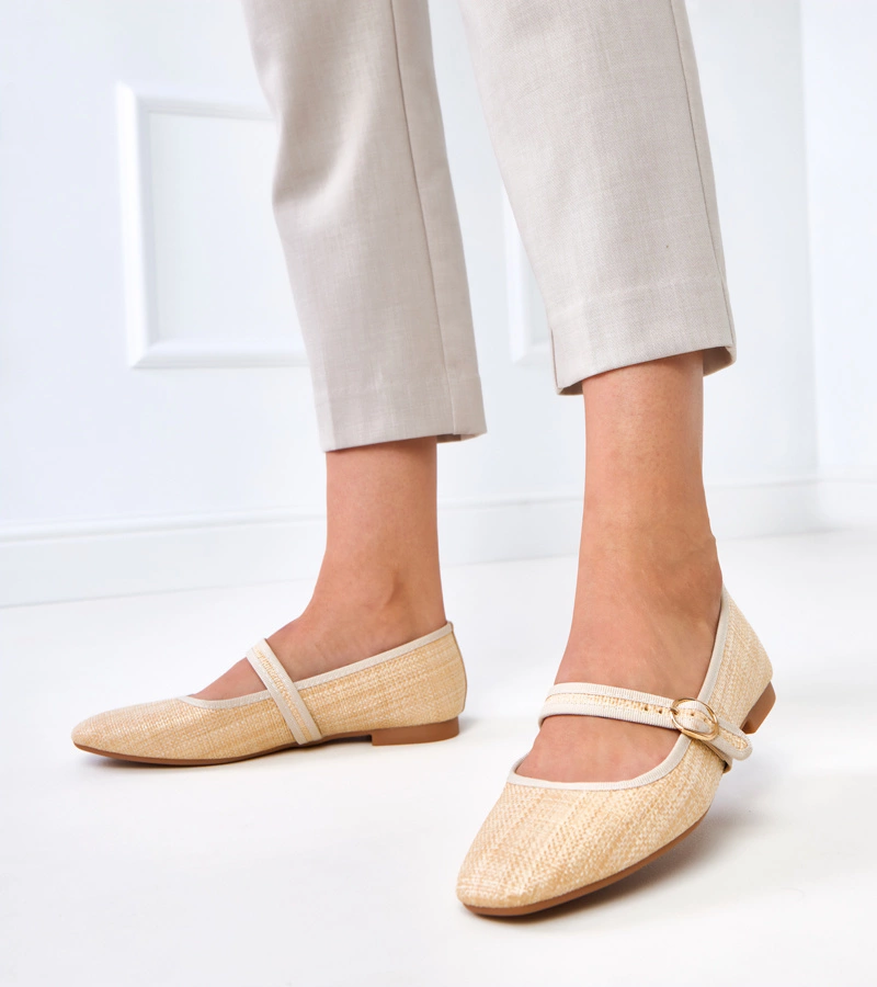 Béžové pletené baleríny s přezkou Nonana