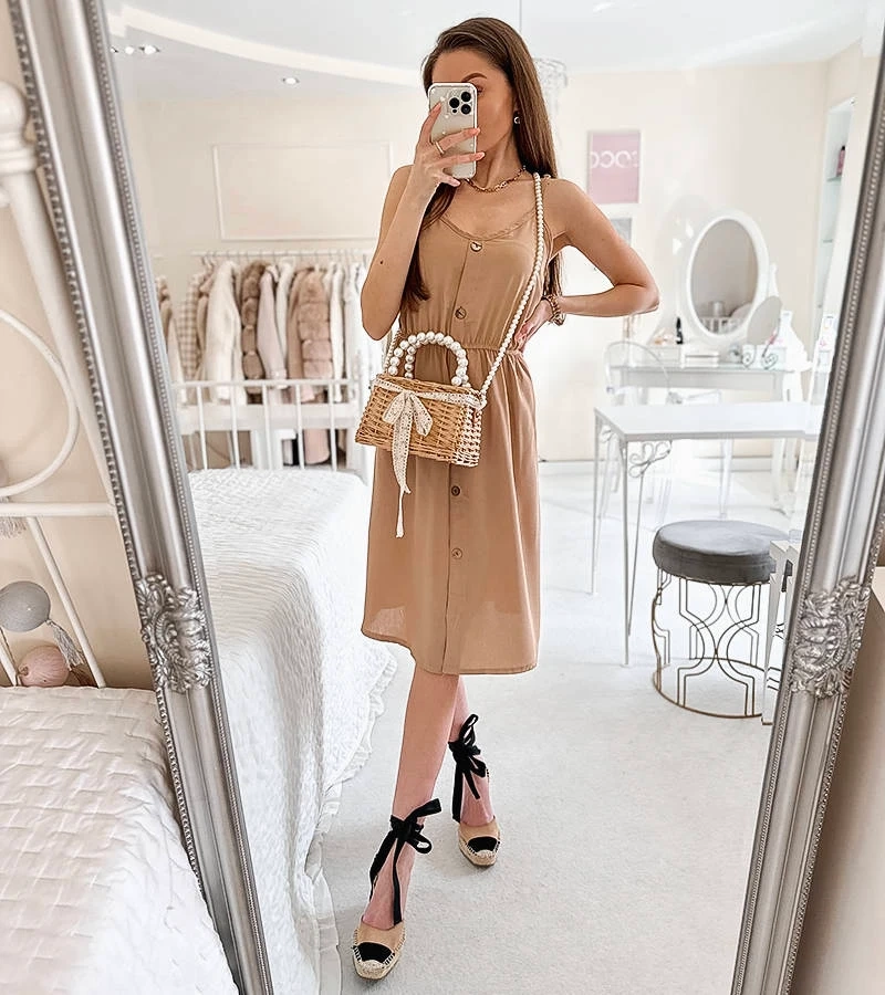 Béžové šaty bez ramínek Aubin