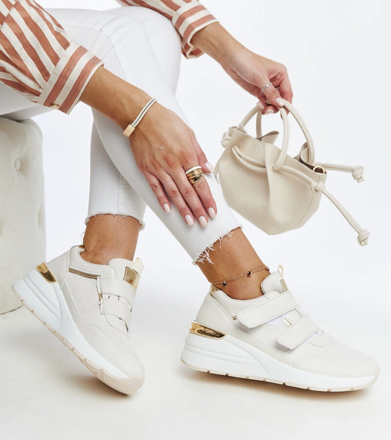 Bežové tenisky na platformě s suchým zipem Orly