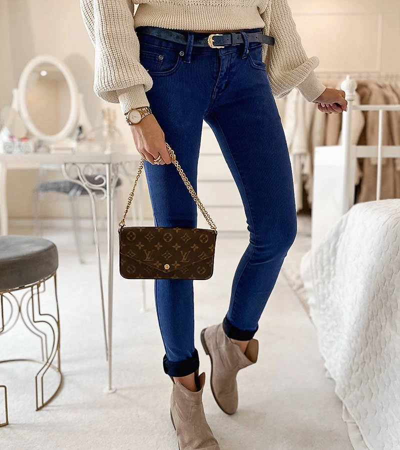 Modré elastické kalhoty s páskem Rocher