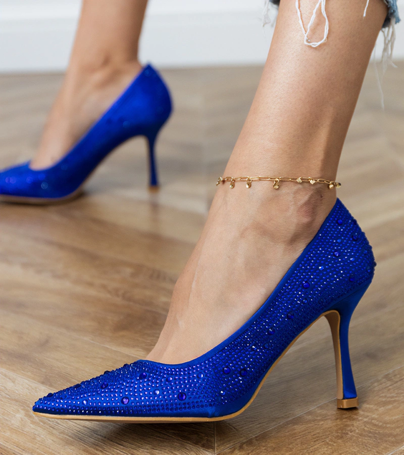 Modré saténové lodičky s kamínky Kortis