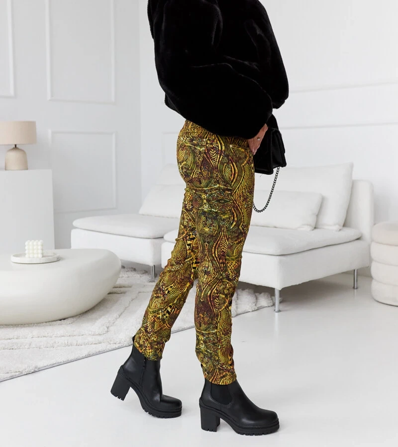 Zeleno-žluté slim kalhoty s vysokým pasem Eglantinere RE-380