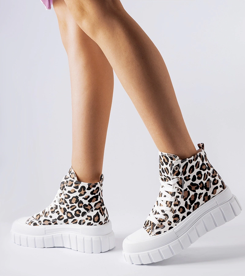 Vysoké platformové tenisky s leopardím vzorem Fiave