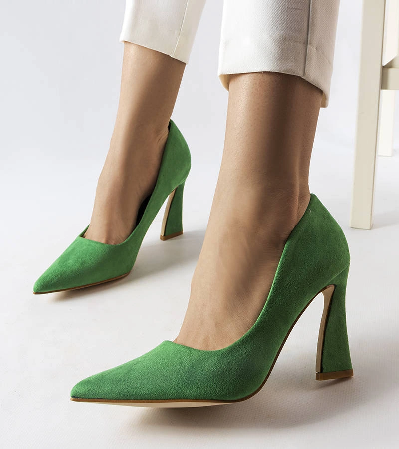 Zelené asymetrické lodičky na jehlovém podpatku Linda