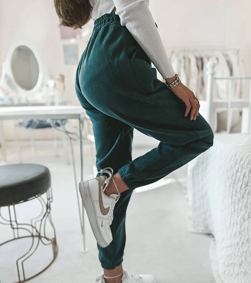 Zelené zateplené tepláky Cozy