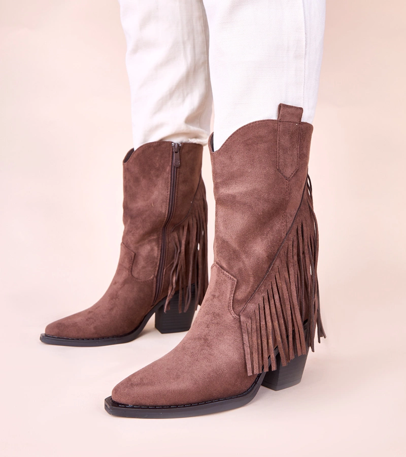 Hnědé kovbojské boty s třásněmi Elama