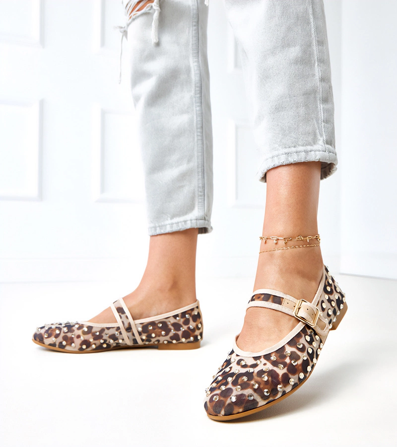 Panterkové síťované baleríny s krystalky Malmo