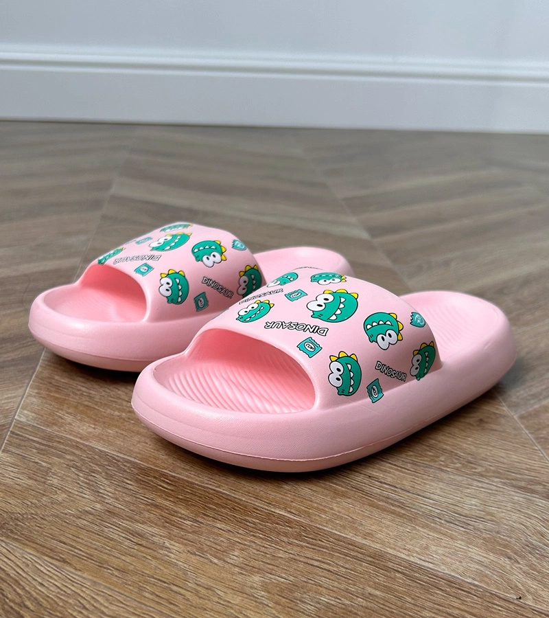 Růžové dětské pantofle s potiskem Dinos