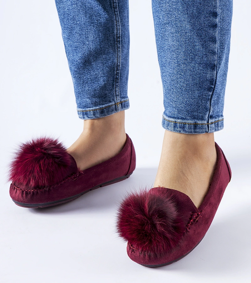 Bordové teplé pantofle s mašlí Marchetti